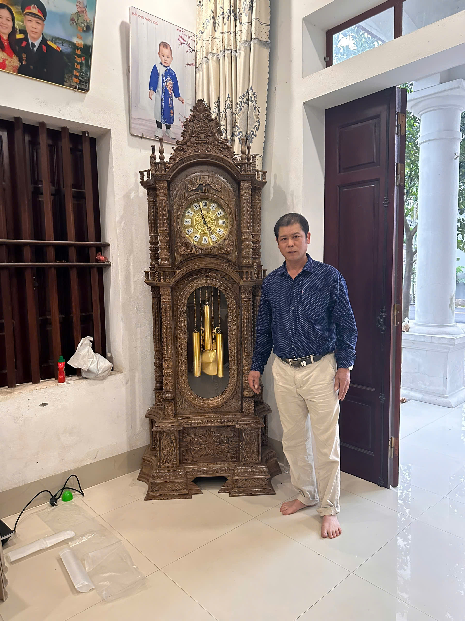 Đồng Hồ Tứ Trụ Gỗ Mun Đuôi Công