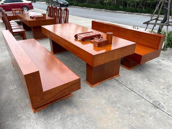 Bàn Ghế K3 Tựa Gỗ Hương Đá Đỏ - Ảnh 2