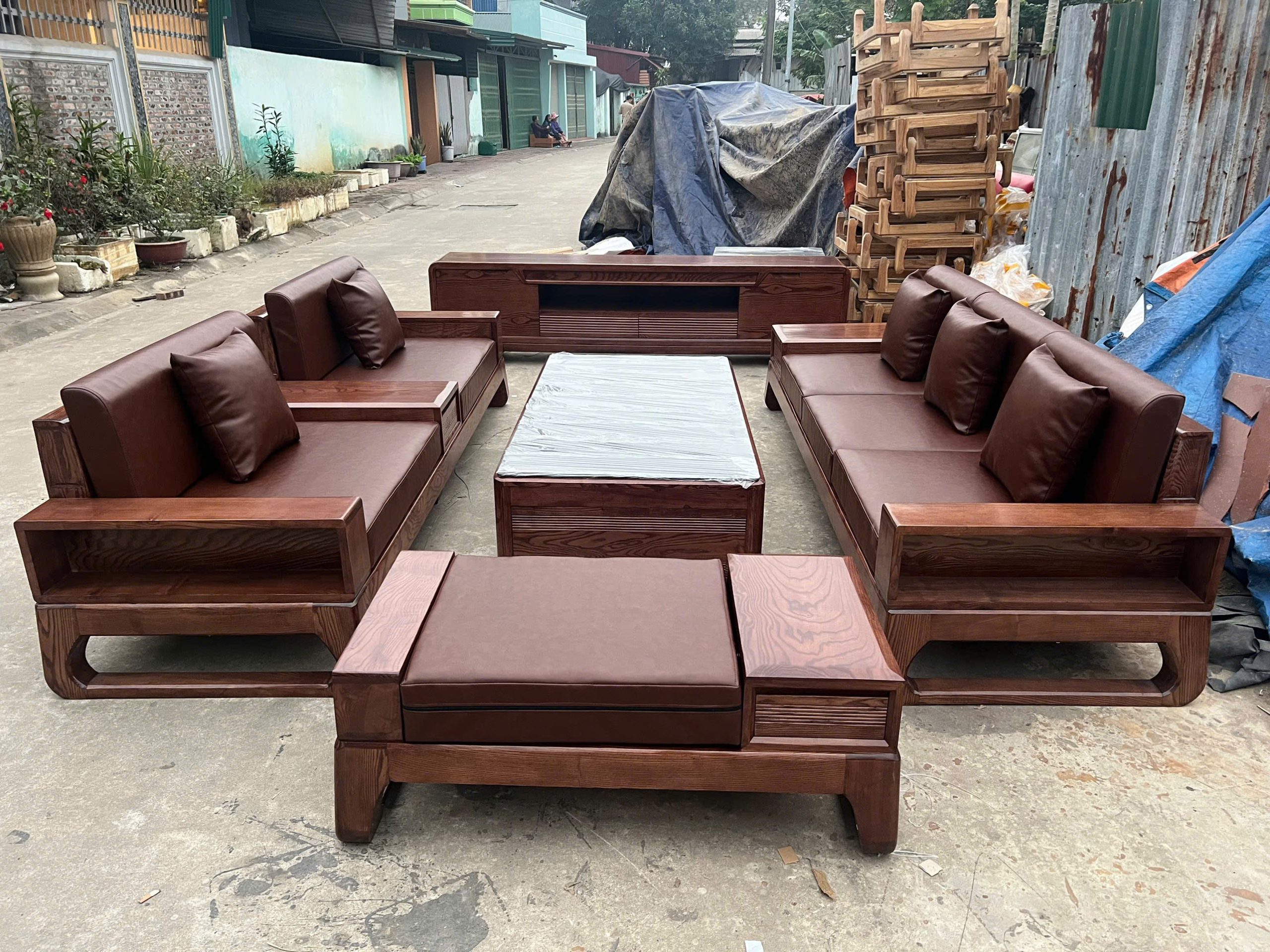 Sofa Đối 2 Văng Quỳ Gỗ Sồi