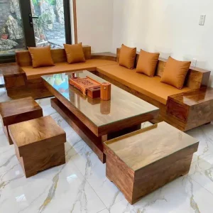 Sofa chân thuyền gỗ hương xám
